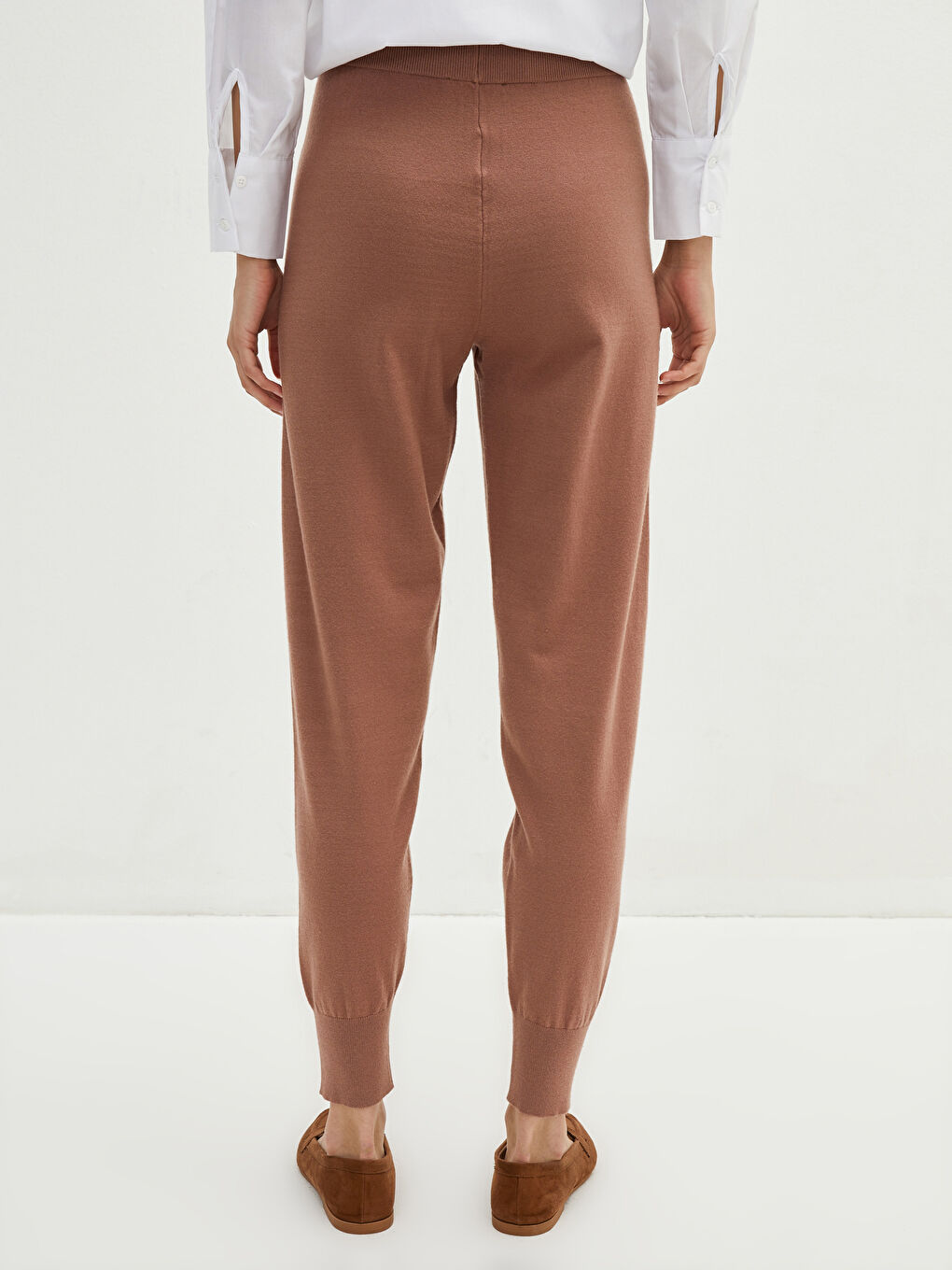 Женские однотонные брюки с эластичным поясом-4