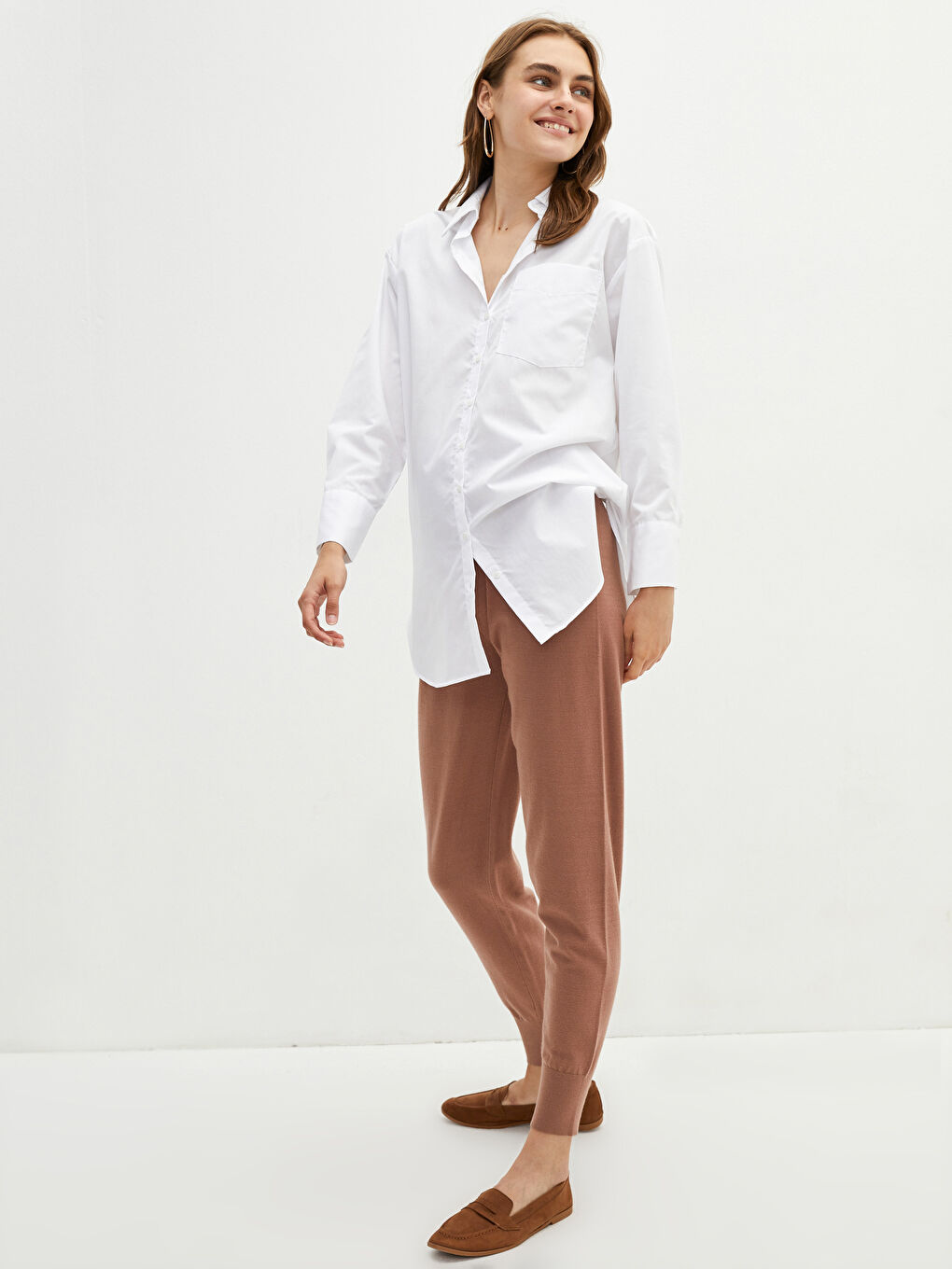 Женские однотонные брюки с эластичным поясом-1