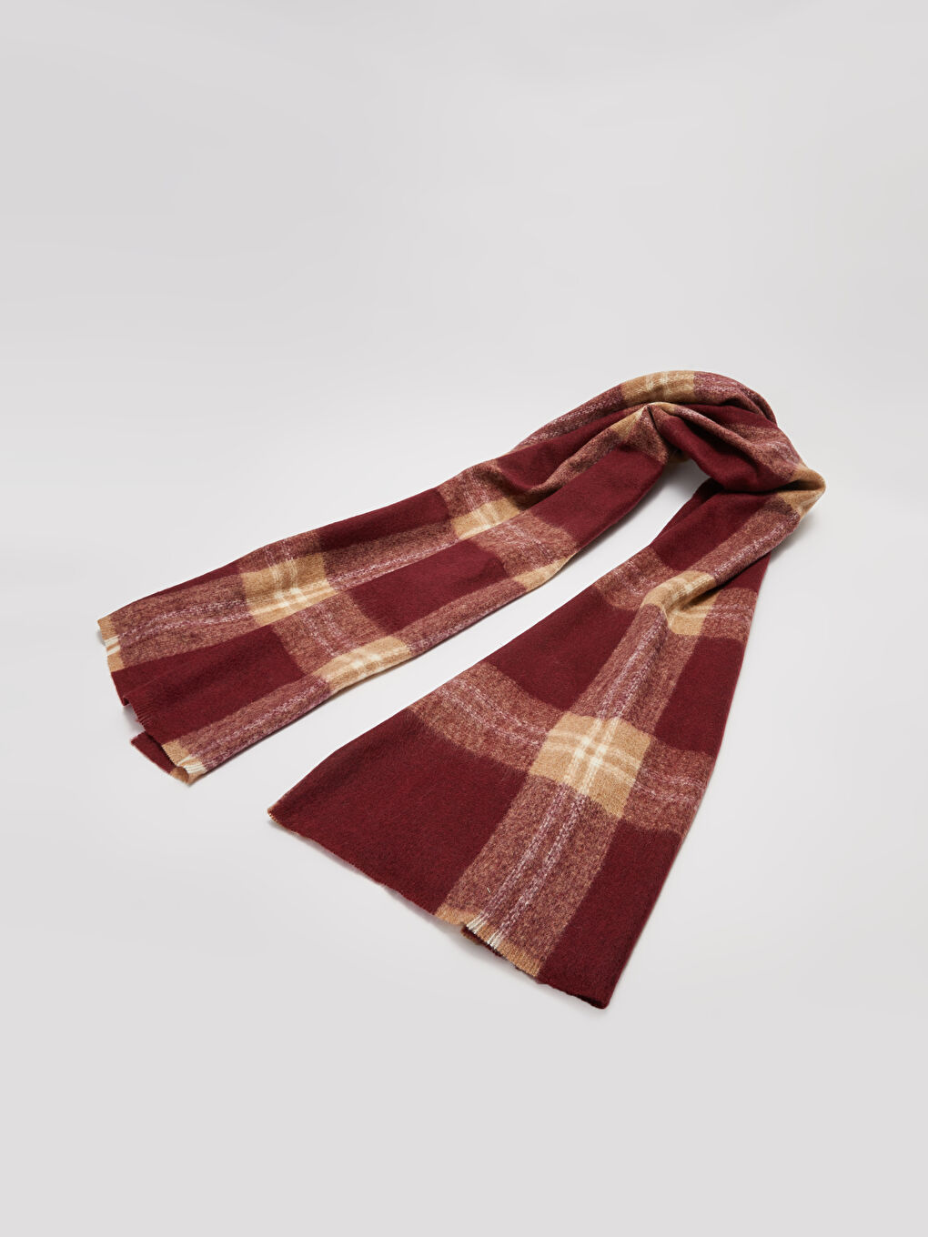 Bordo Yumuşak Dokulu Kumaştan Ekose Kadın Atkı-3