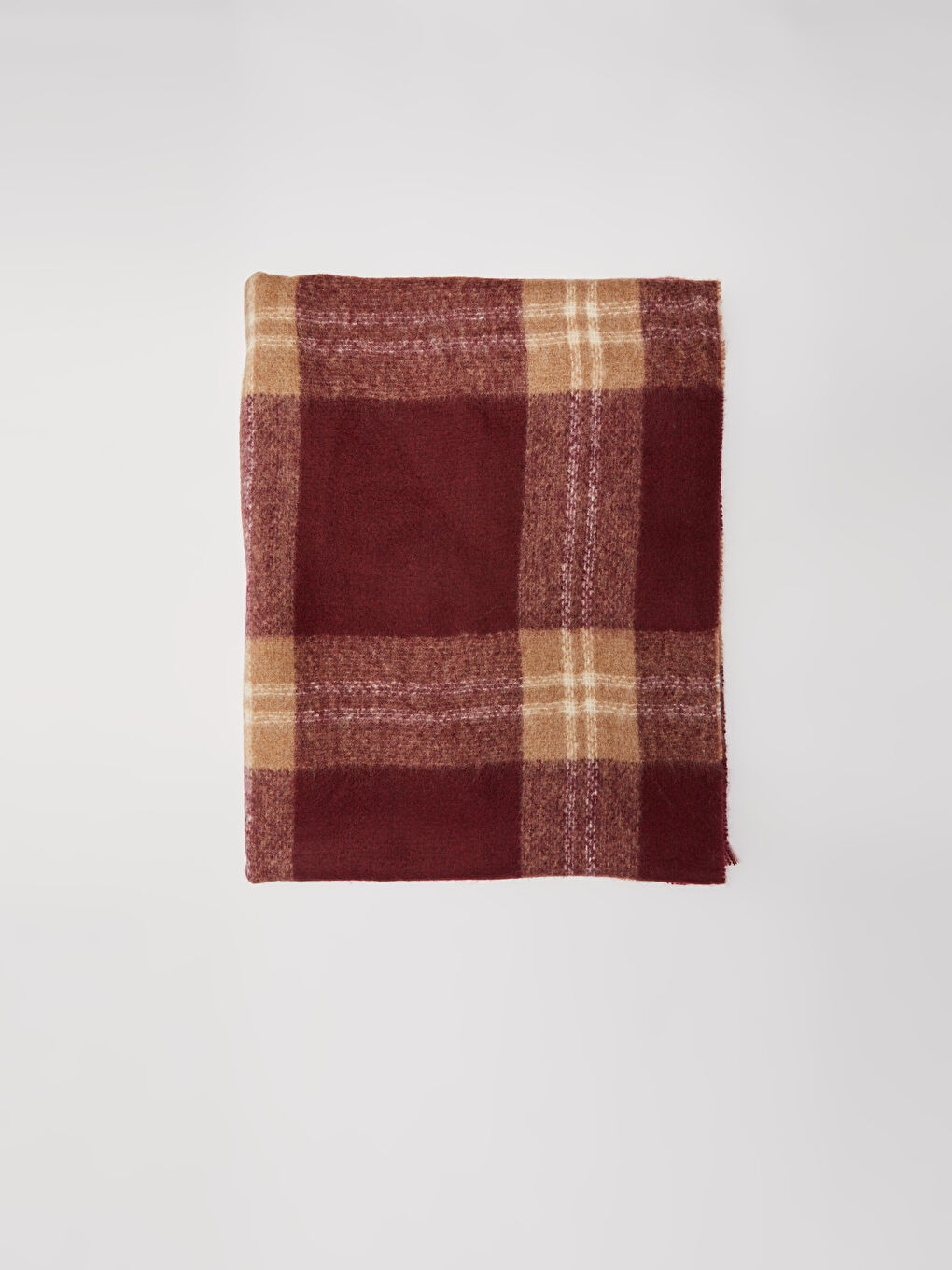 Bordo Yumuşak Dokulu Kumaştan Ekose Kadın Atkı-4