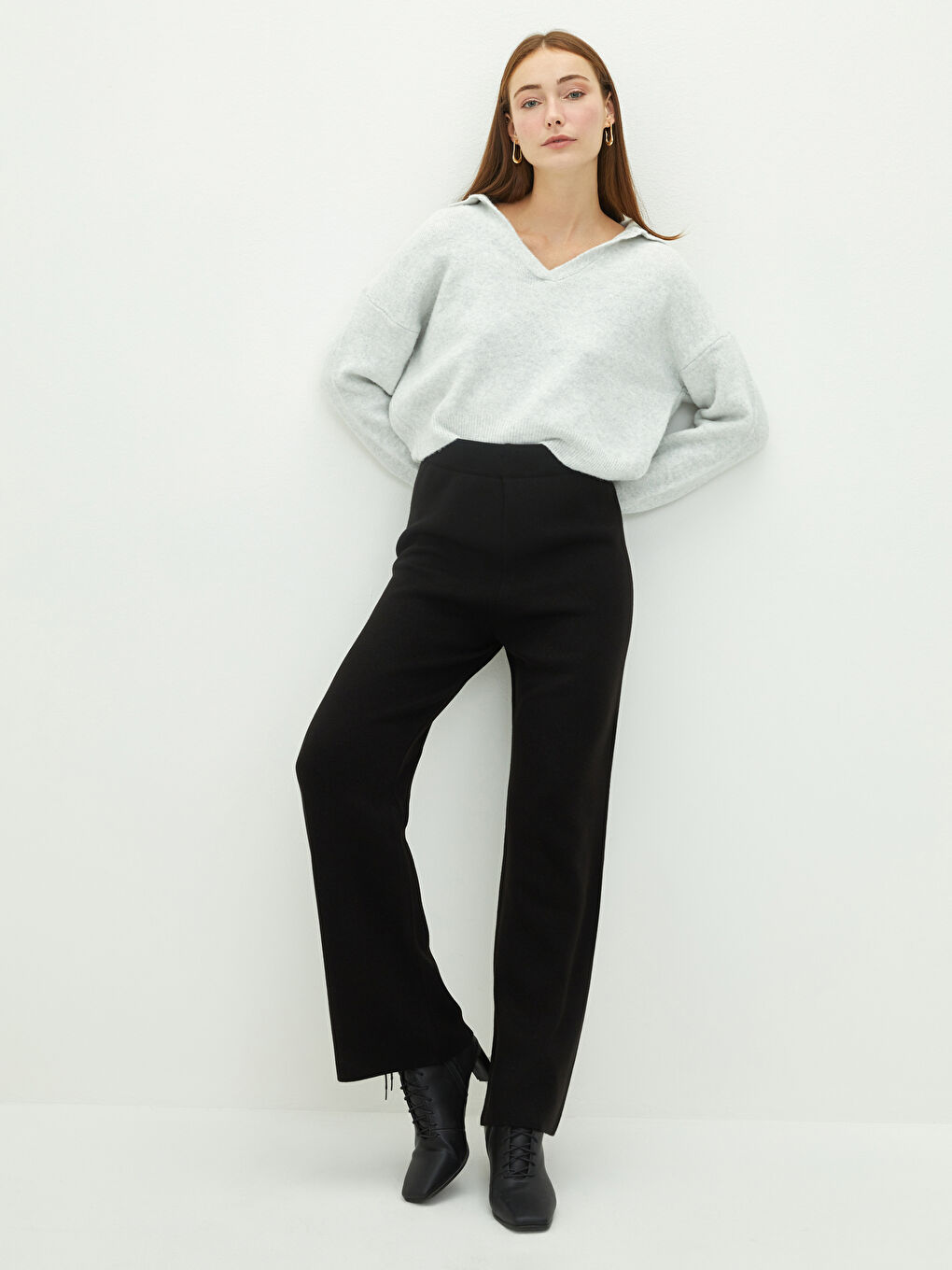 Дамски панталон от трико с еластична талия и изчистен дизайн-1