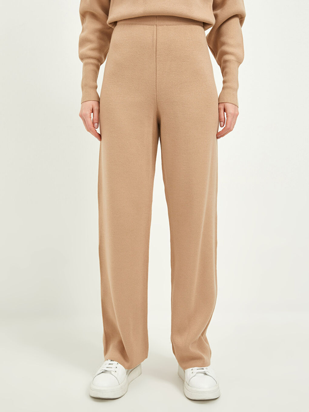 Women's Elasticated Waist Plain Knitwear Trousers-2