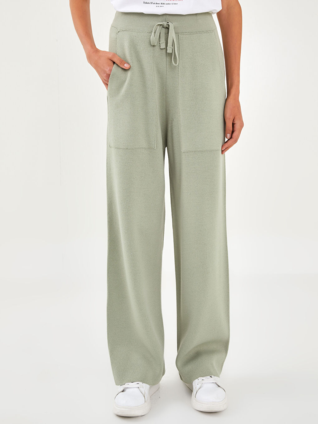 Elastic Waist Straight Pocket Detailed Women's Knitwear Trousers-3