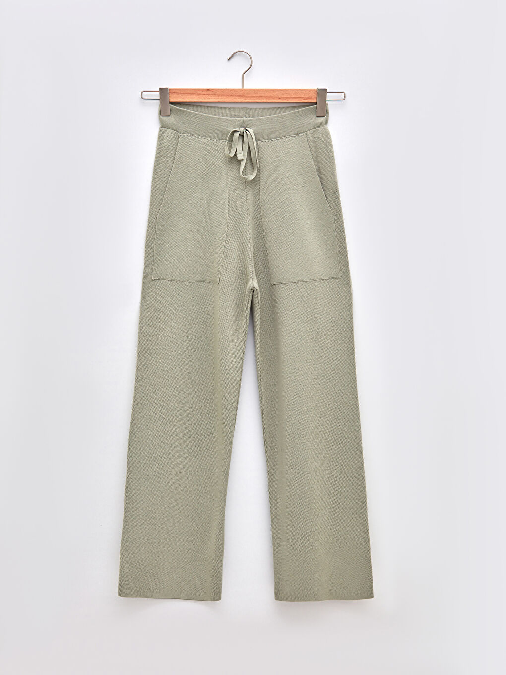 Elastic Waist Straight Pocket Detailed Women's Knitwear Trousers-5