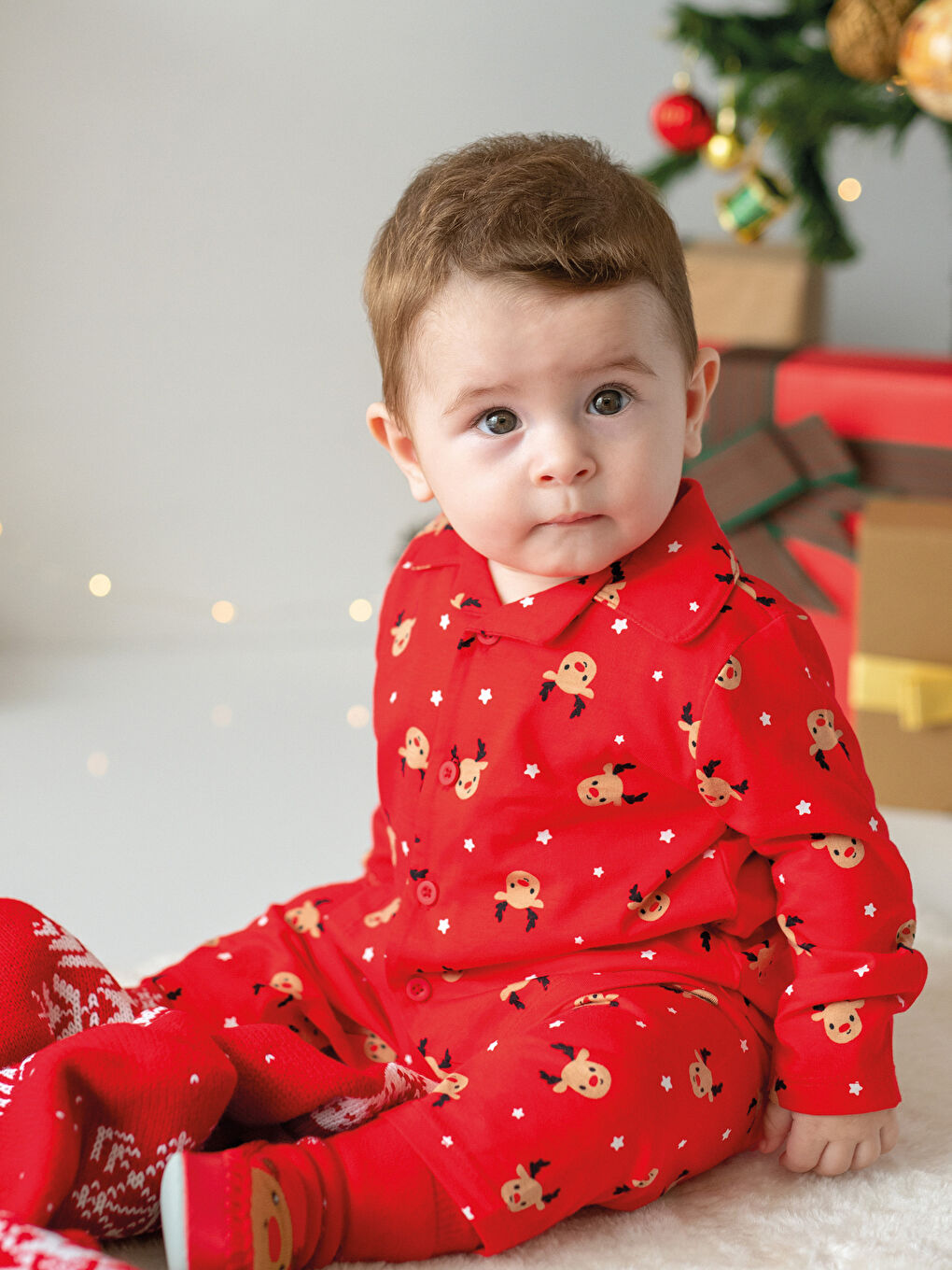 Ensemble de pyjama en coton à thème de Noël à manches longues avec col polo pour garçon bébé