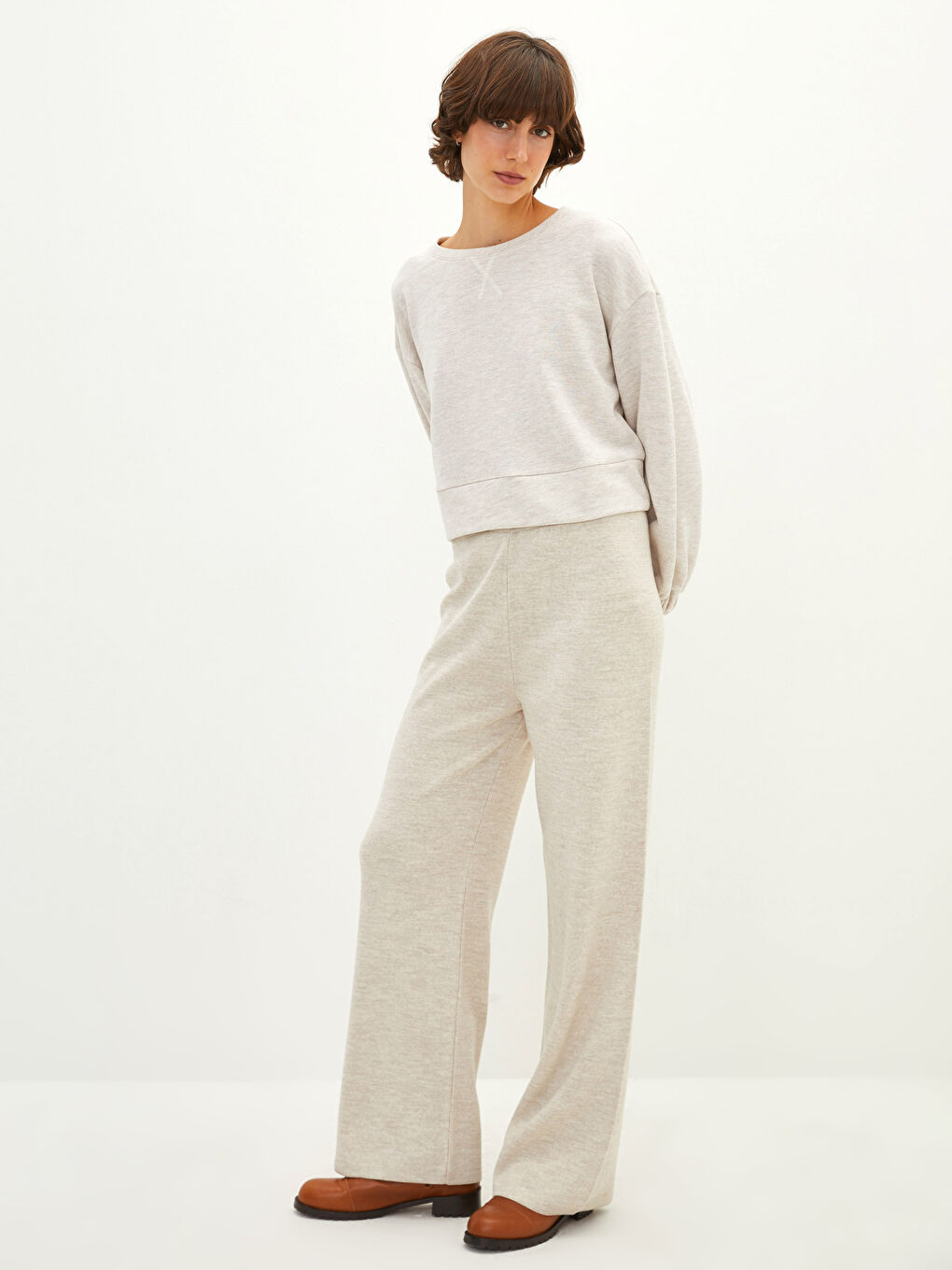 LCW Vision High Waist Straight Slim Fit Women Knitwear Pants -W1DD30Z8-TBV
