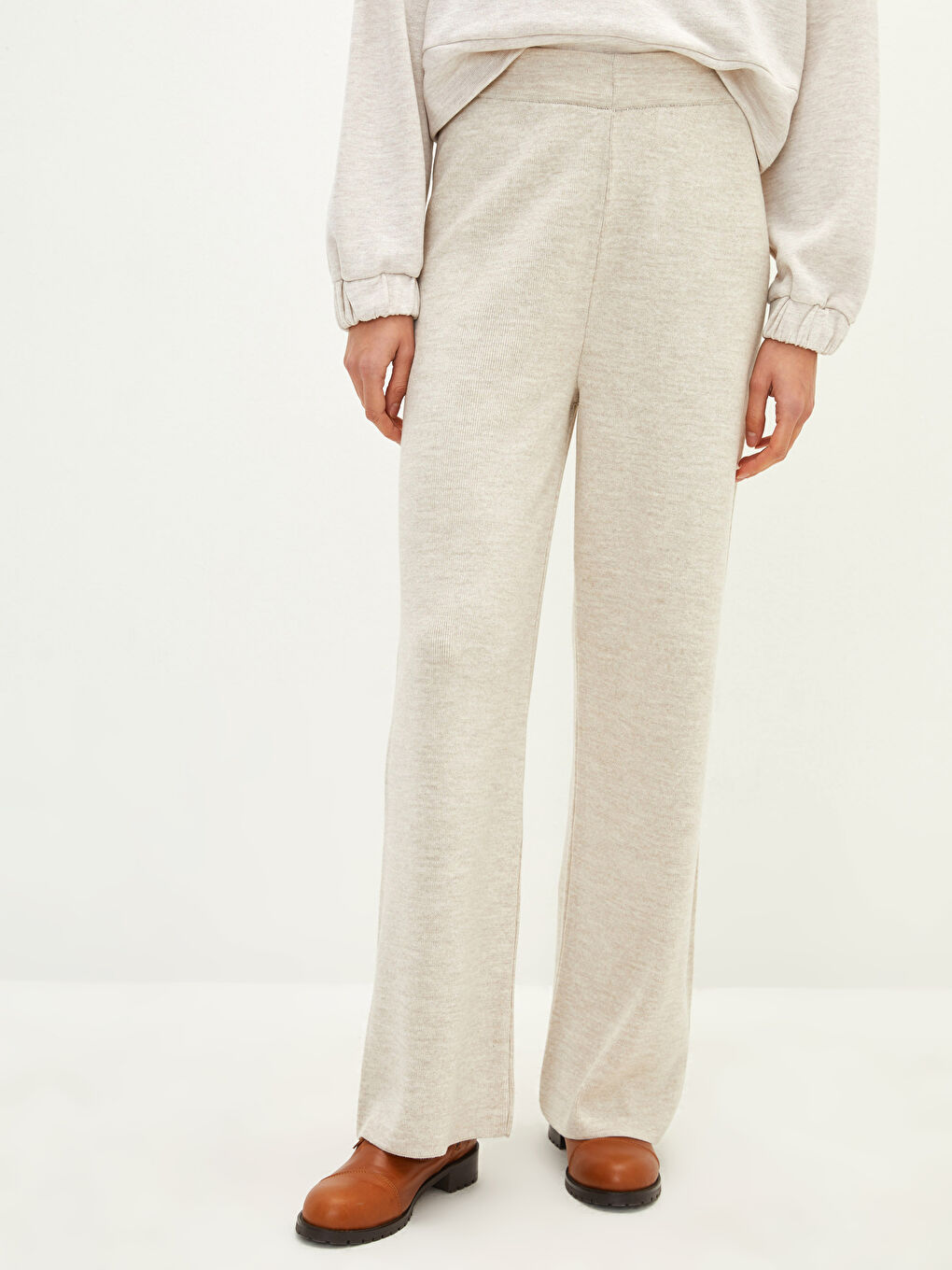 LCW Vision High Waist Straight Slim Fit Women Knitwear Pants -W1DD30Z8-TBV