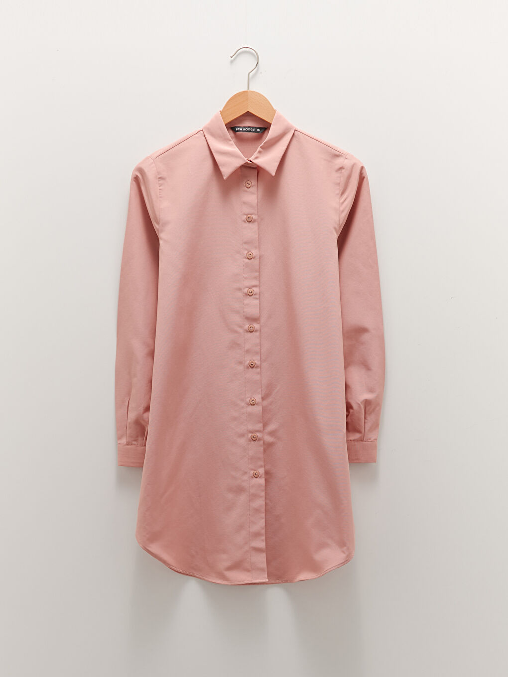 Pembe Düz Poplin Kadın Gömlek Tunik-4