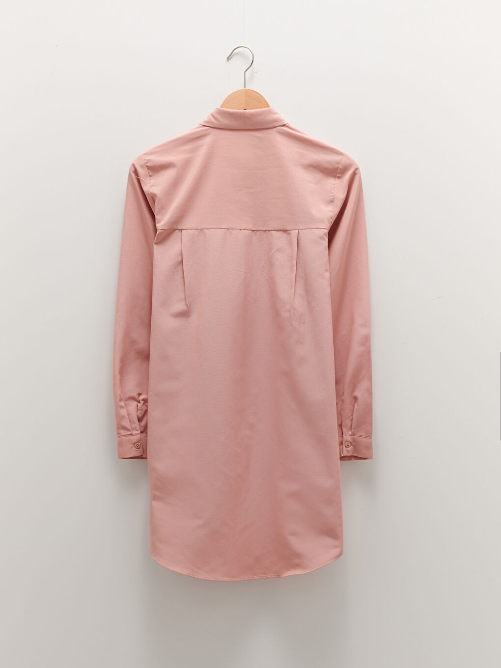 Pembe Düz Poplin Kadın Gömlek Tunik-5
