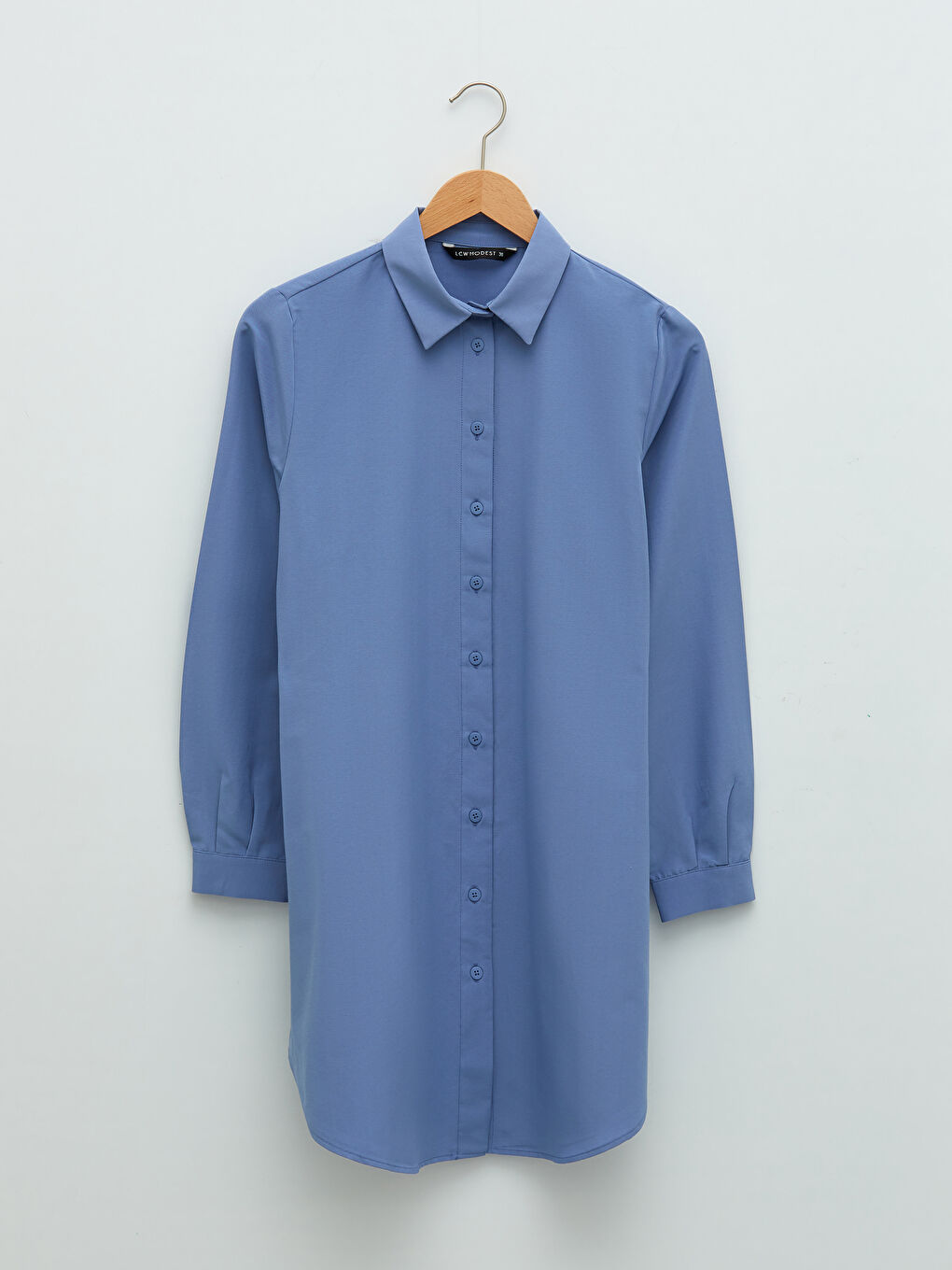 Mavi Düz Poplin Kadın Gömlek Tunik-5