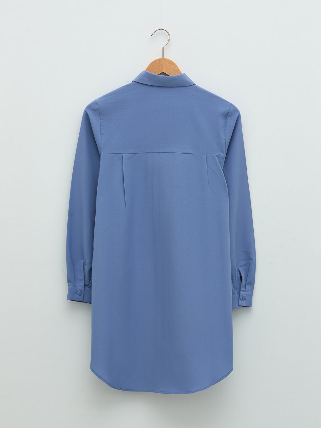 Mavi Düz Poplin Kadın Gömlek Tunik-6