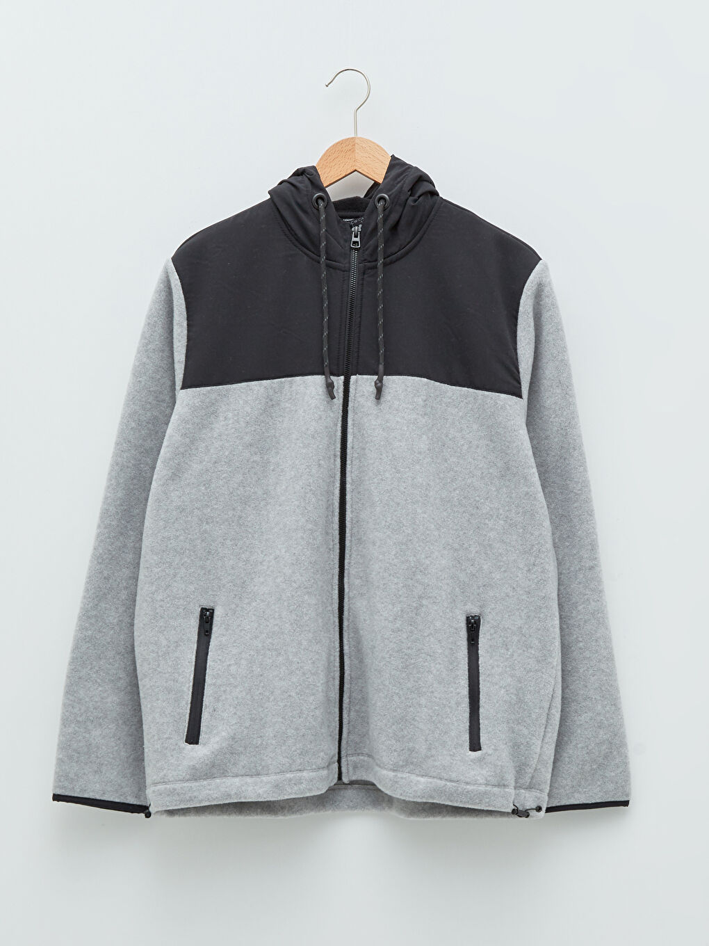 Gri Kapüşonlu Uzun Kollu Renk Bloklu Erkek Spor Hırka-5