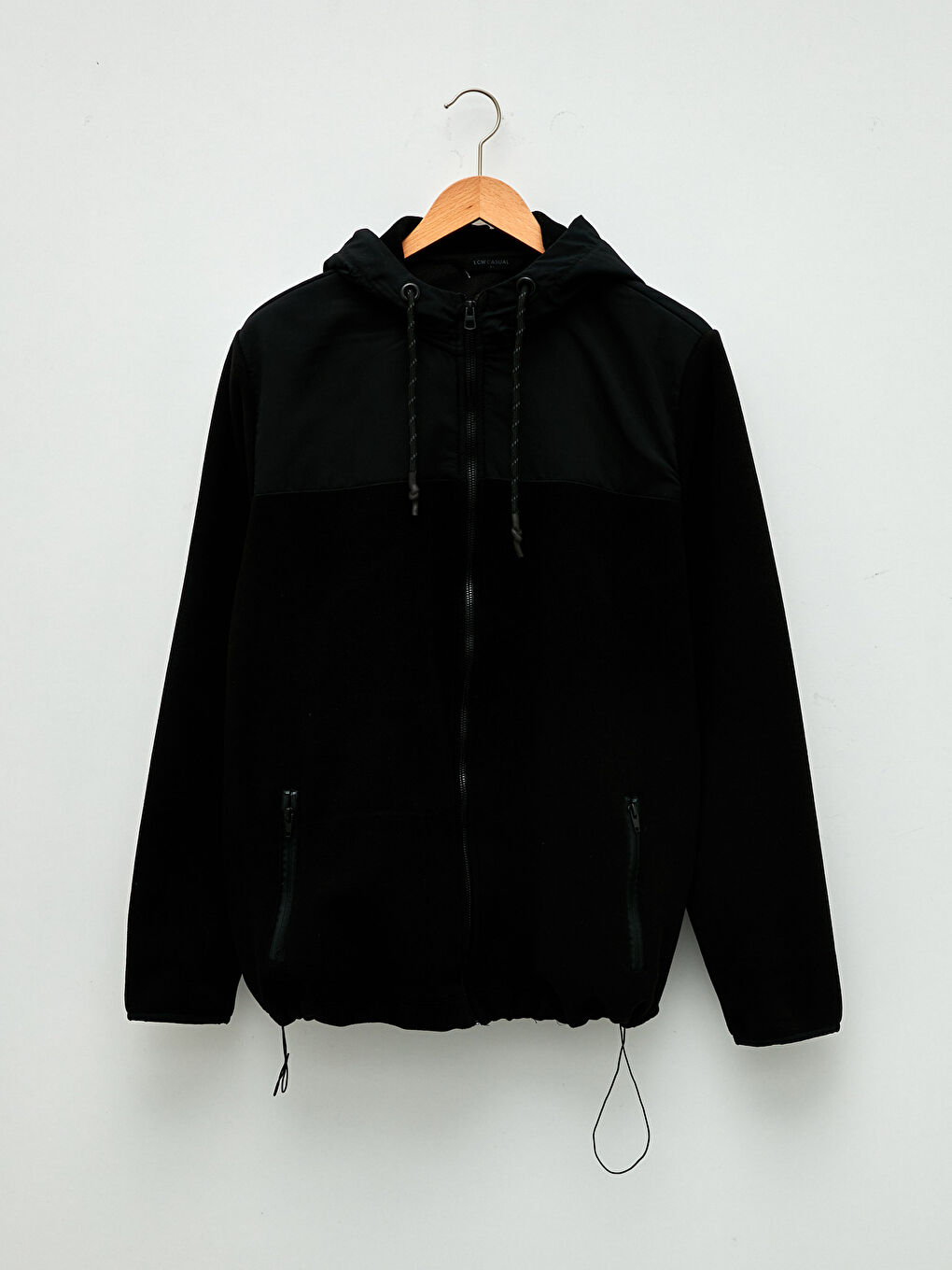 Siyah Kapüşonlu Uzun Kollu Renk Bloklu Erkek Spor Hırka-5