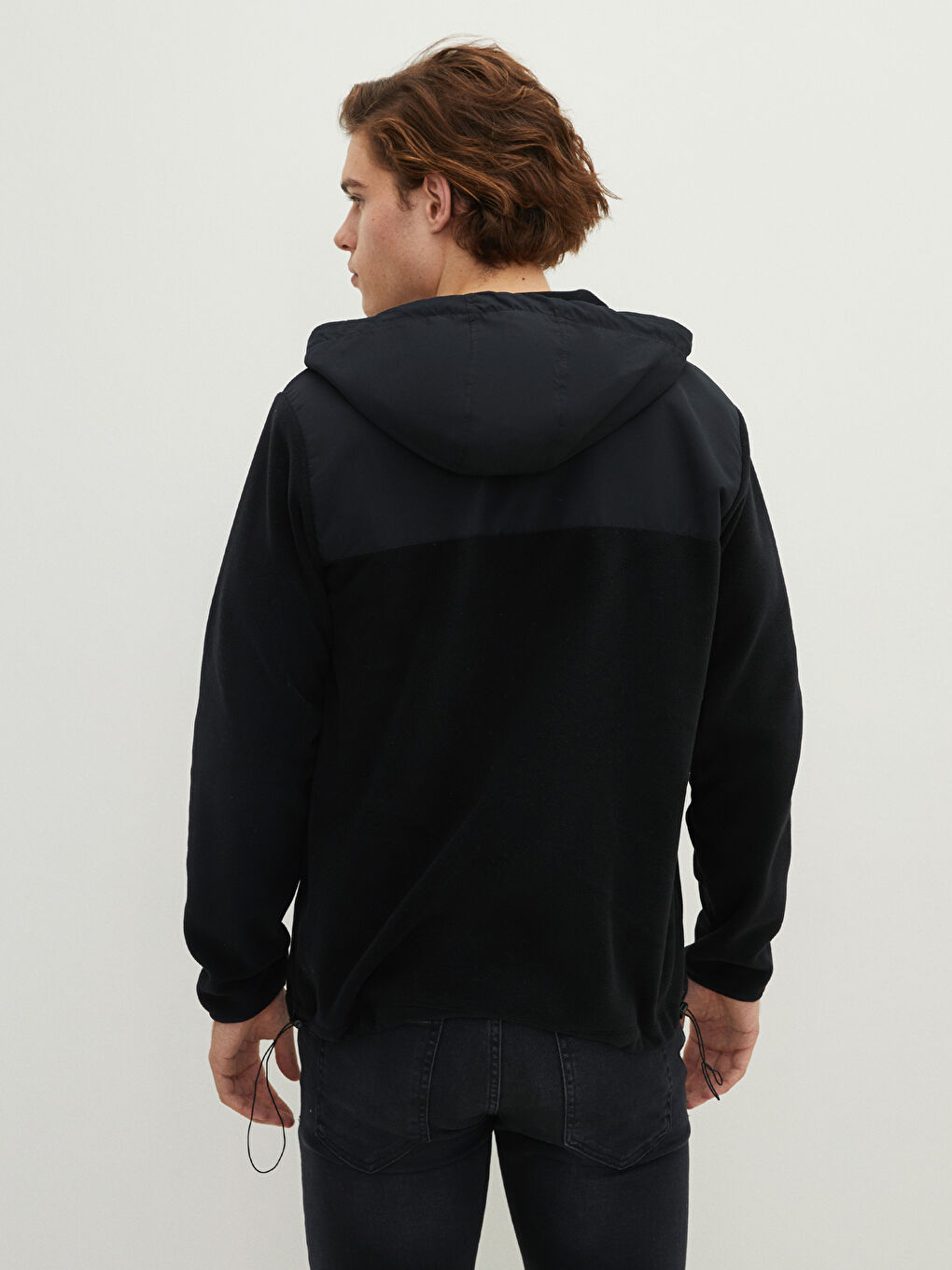 Siyah Kapüşonlu Uzun Kollu Renk Bloklu Erkek Spor Hırka-4