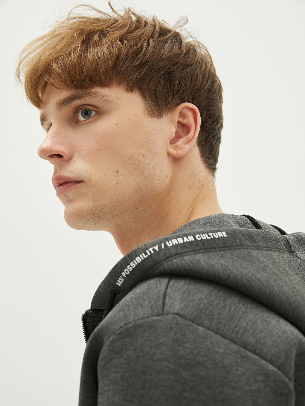 Gri Kapüşonlu Uzun Kollu Basic Erkek Hırka-3