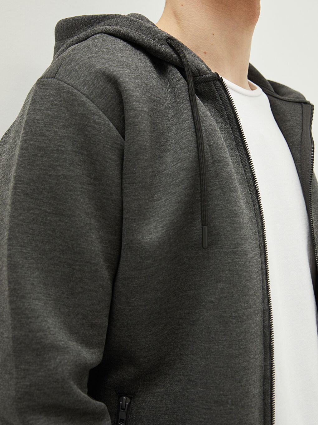Gri Kapüşonlu Uzun Kollu Basic Erkek Hırka-4