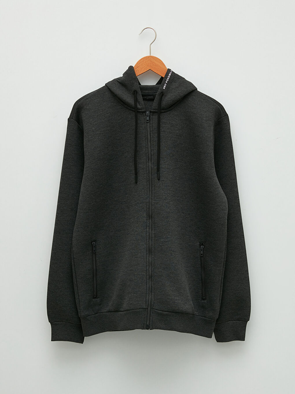 Gri Kapüşonlu Uzun Kollu Basic Erkek Hırka-6