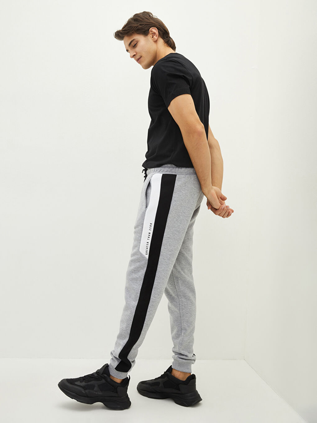 Gri Slim Fit Baskılı Kalın Erkek Kalın Eşofman Altı