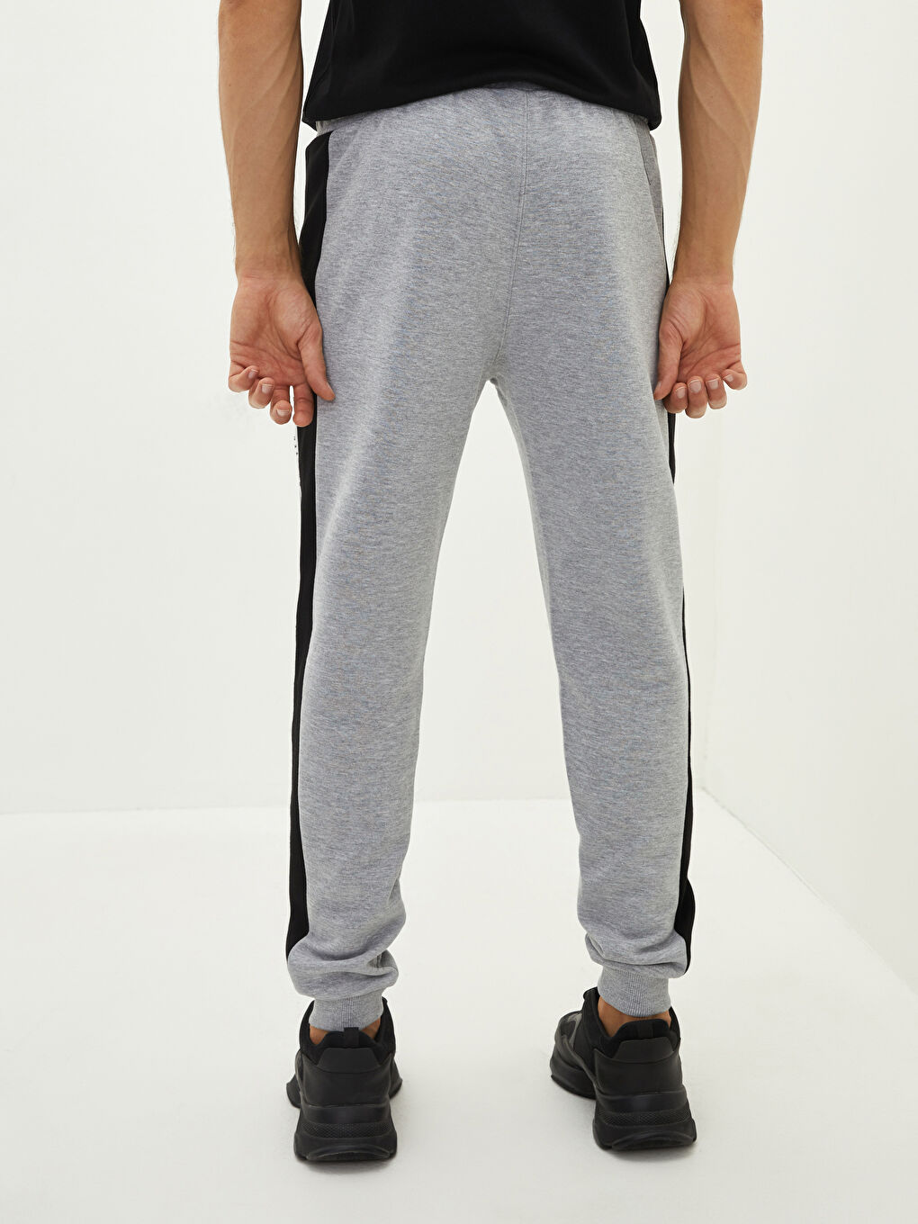 Gri Slim Fit Baskılı Kalın Erkek Kalın Eşofman Altı-3