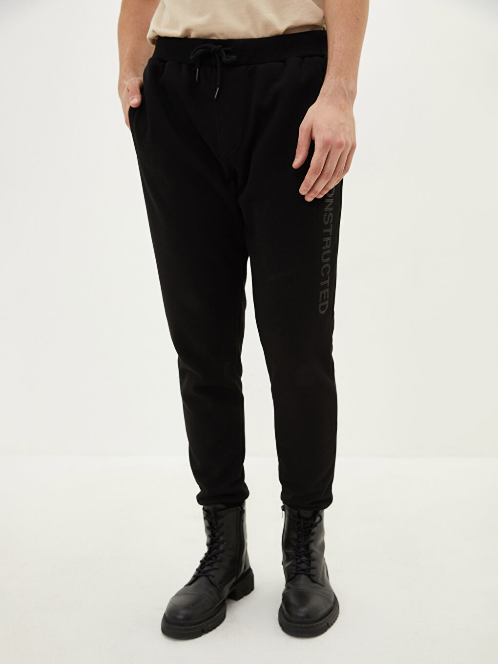 Siyah Slim Fit Erkek Kalın Jogger Eşofman Altı-3