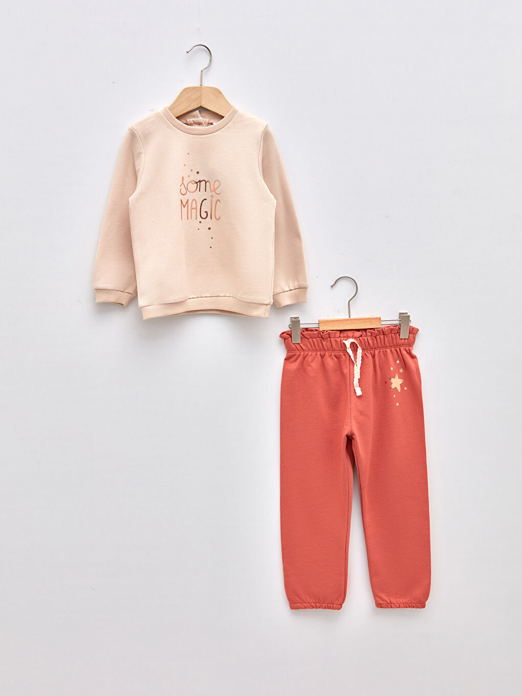 Crew Neck Long Sleeve Printed Cotton Baby Girl Sweatshirt and Trousers 2-Pack Set