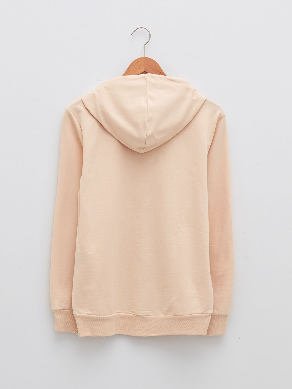 Bej Kapüşon Yaka Düz Uzun Kollu Kadın Hırka-7