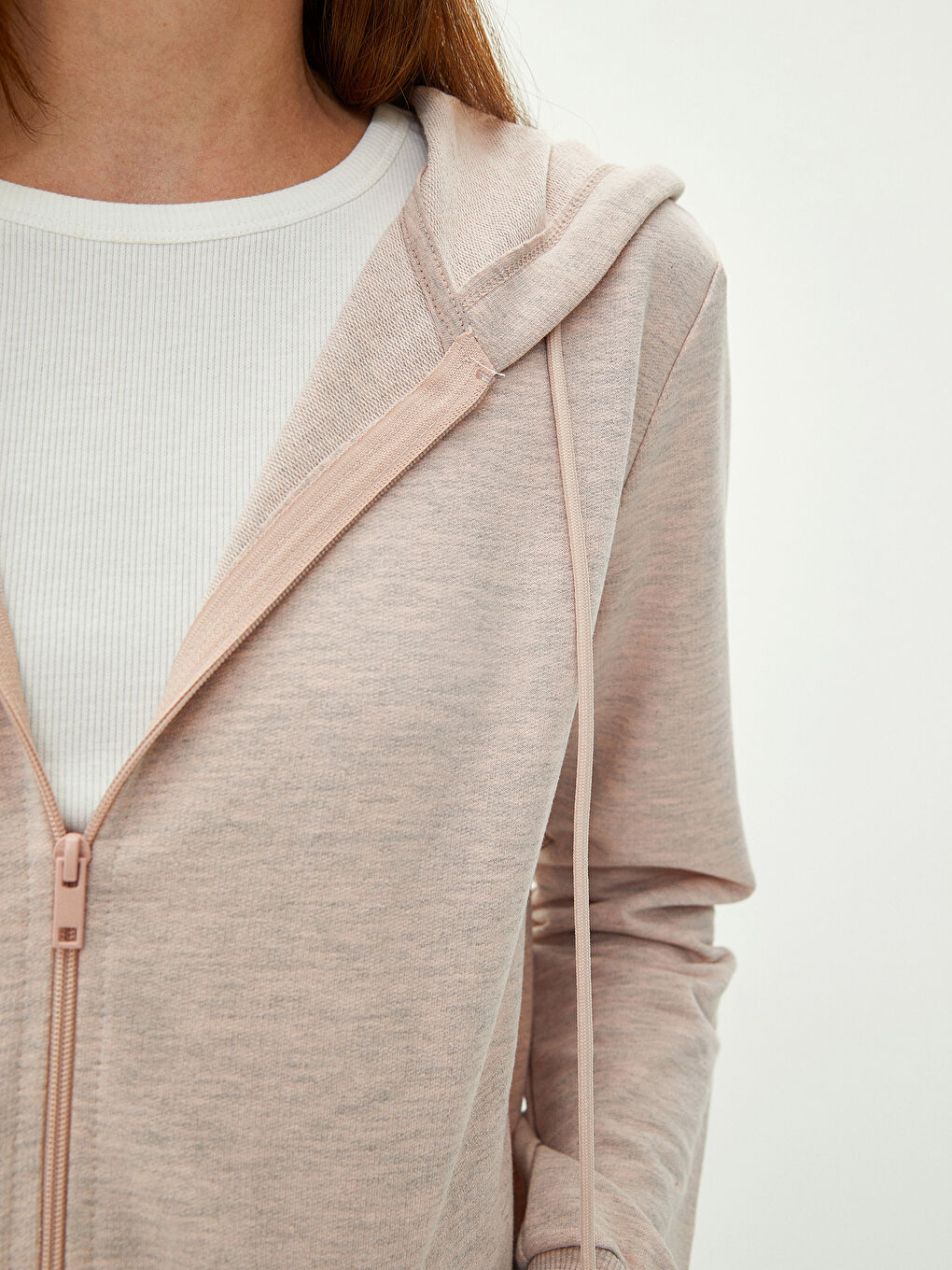 Pembe Kapüşonlu Düz Uzun Kollu Kadın Spor Hırka-2