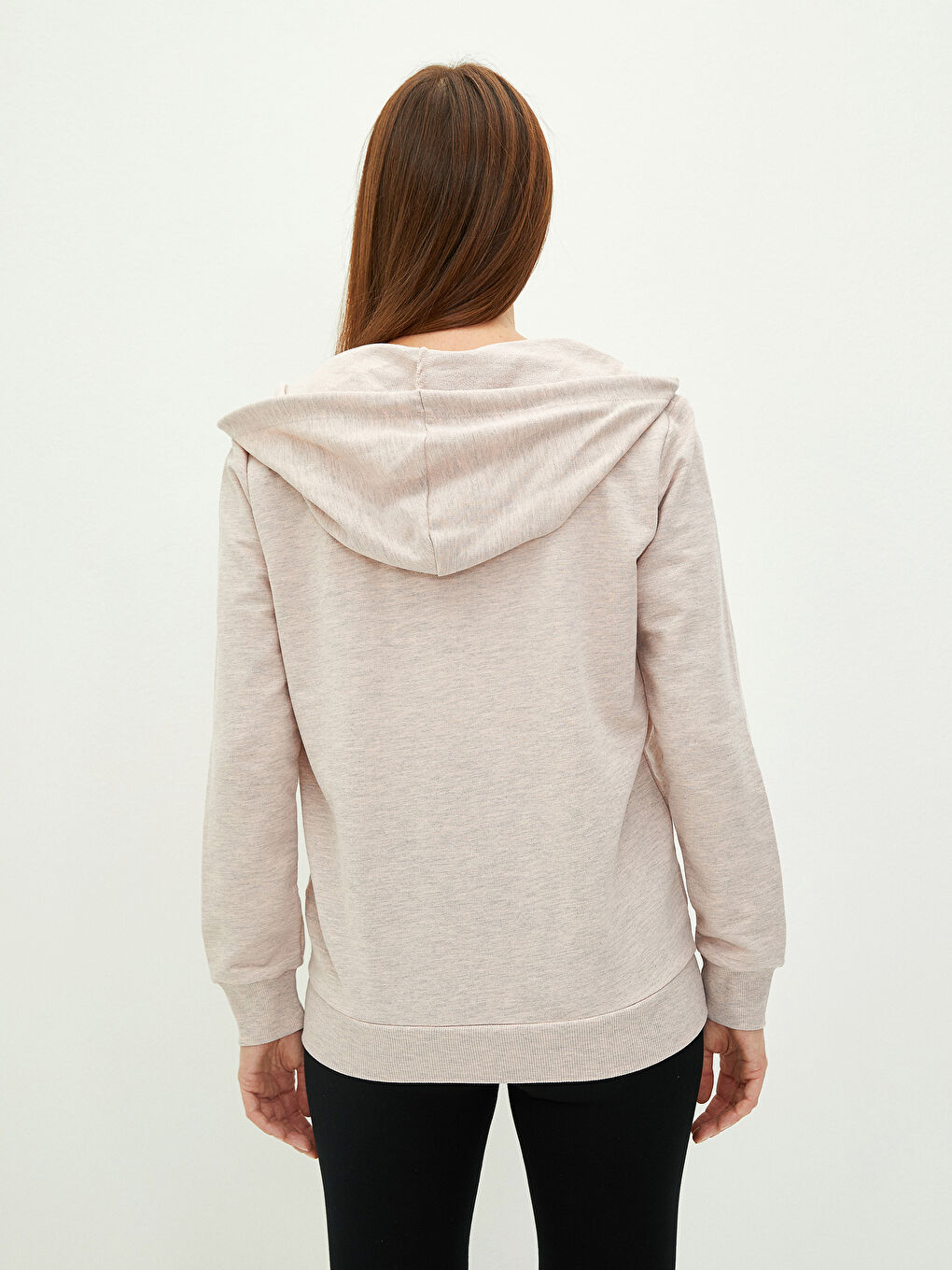 Pembe Kapüşonlu Düz Uzun Kollu Kadın Spor Hırka-4