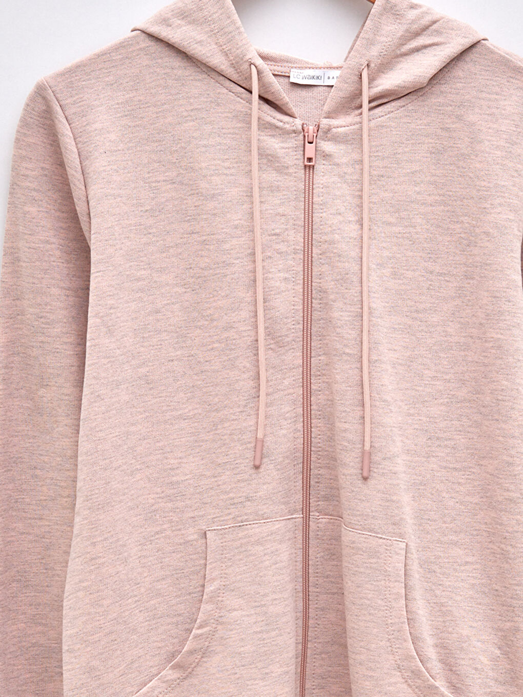 Pembe Kapüşonlu Düz Uzun Kollu Kadın Spor Hırka-7