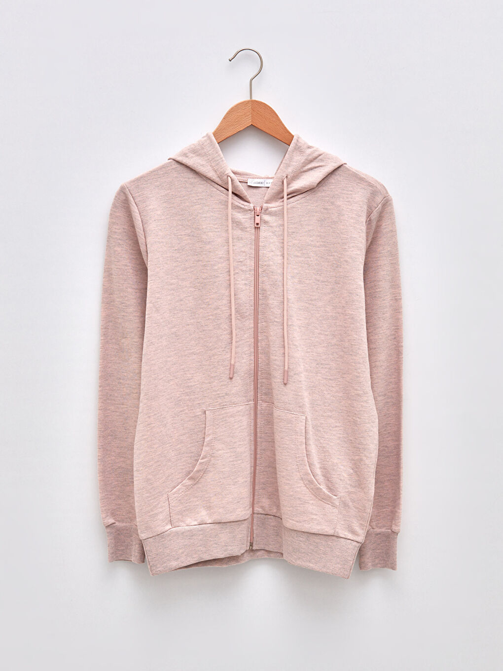 Pembe Kapüşonlu Düz Uzun Kollu Kadın Spor Hırka-5