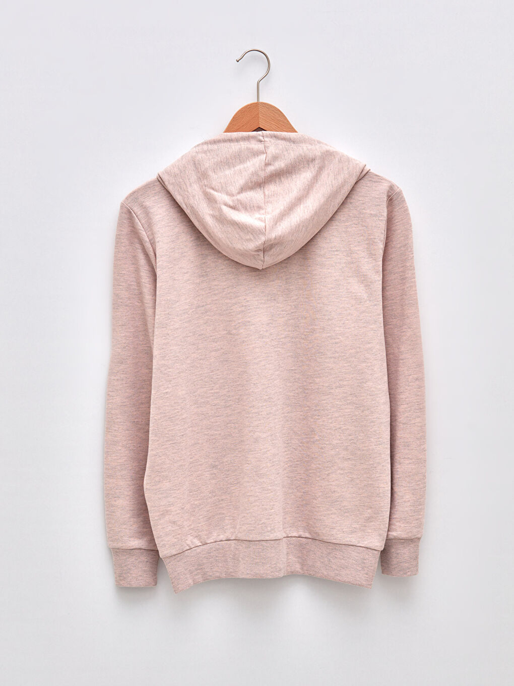 Pembe Kapüşonlu Düz Uzun Kollu Kadın Spor Hırka-6