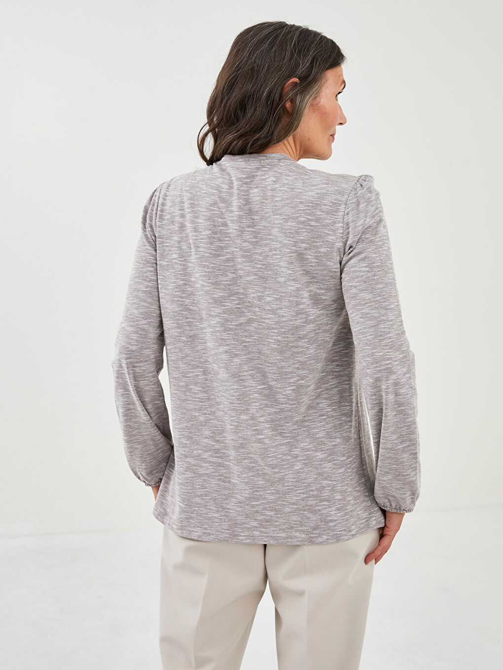 Crew Neck Embroidered Long Sleeve Women's Blouse-3