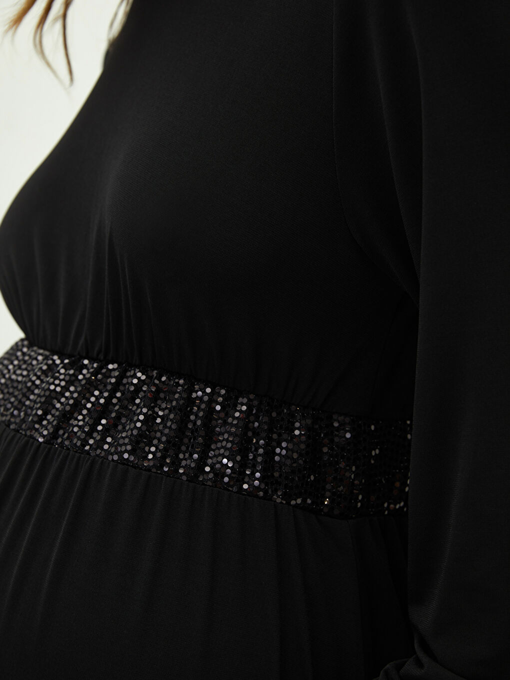 LCW Crew Neck Tie Detailed Long Sleeve Maternity Dress -W1DF69Z8-CVL