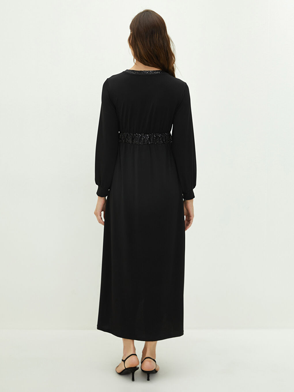 LCW Crew Neck Tie Detailed Long Sleeve Maternity Dress -W1DF69Z8-CVL