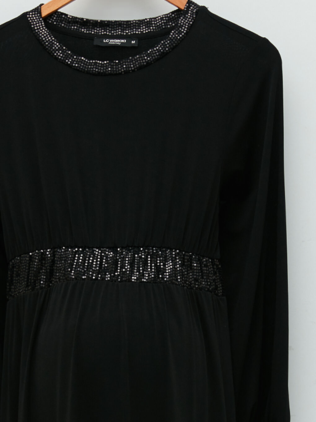 LCW Crew Neck Tie Detailed Long Sleeve Maternity Dress -W1DF69Z8-CVL