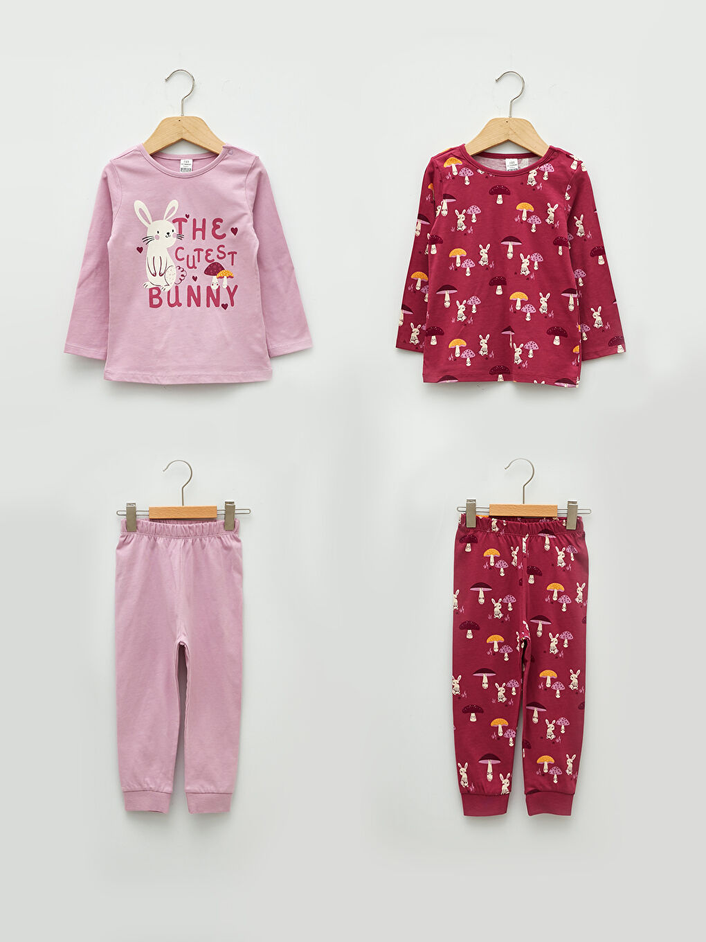 Crew Neck Long Sleeve Printed Cotton Baby Girl Pajama Set