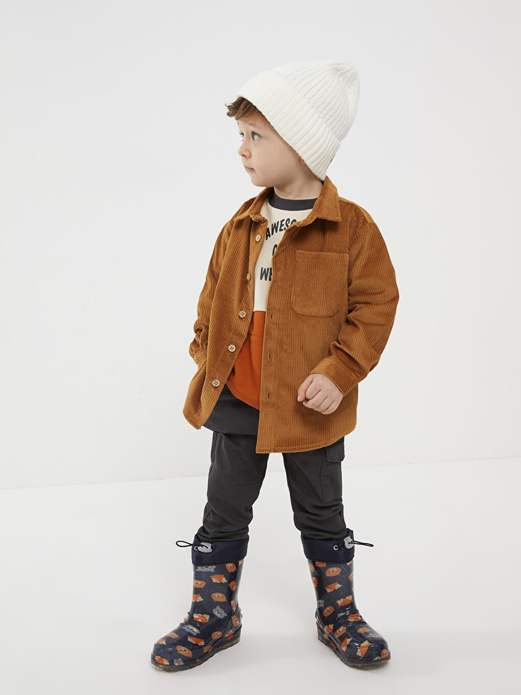 принтті флис астары бар сәби ұлдарға арналған резеңке етік