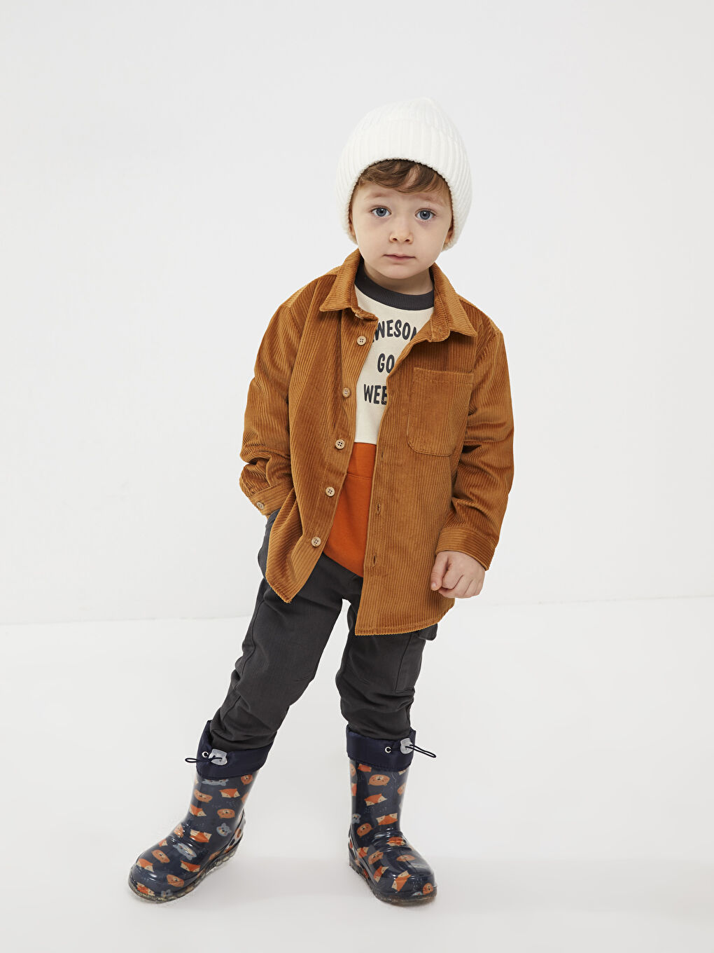 принтті флис астары бар сәби ұлдарға арналған резеңке етік-1