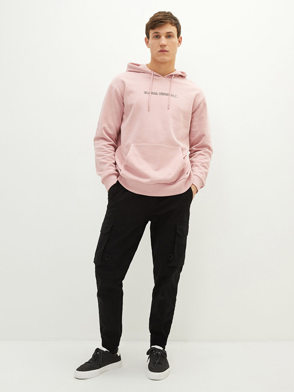 Siyah Standart Kalıp Erkek Kargo Pantolon-3