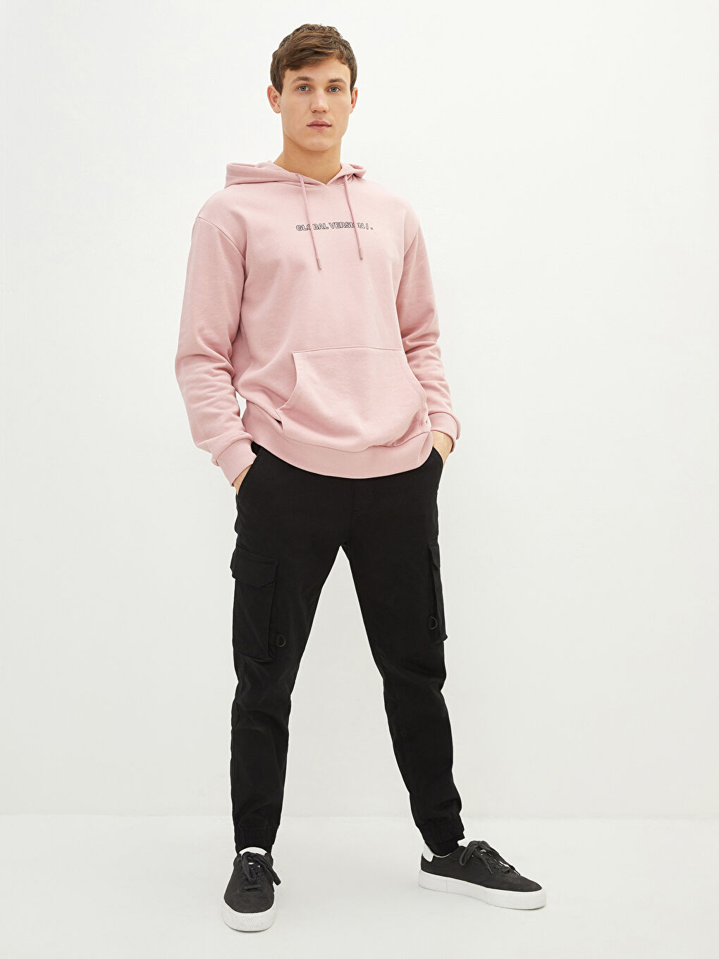 Siyah Standart Kalıp Erkek Kargo Pantolon-4