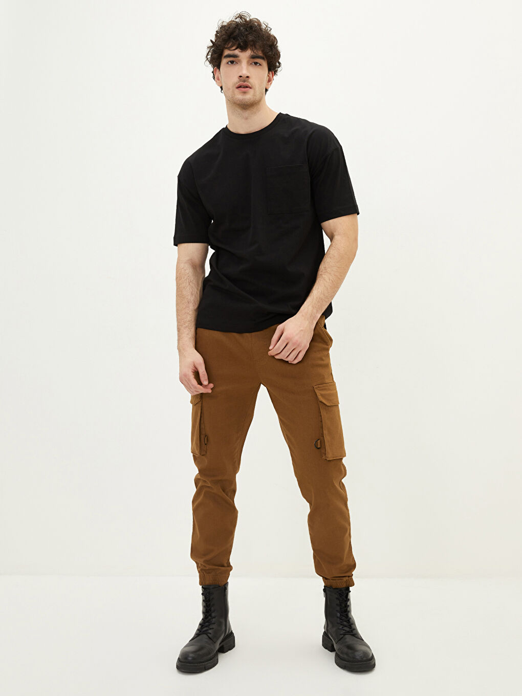 Kahverengi Standart Kalıp Erkek Kargo Pantolon-1