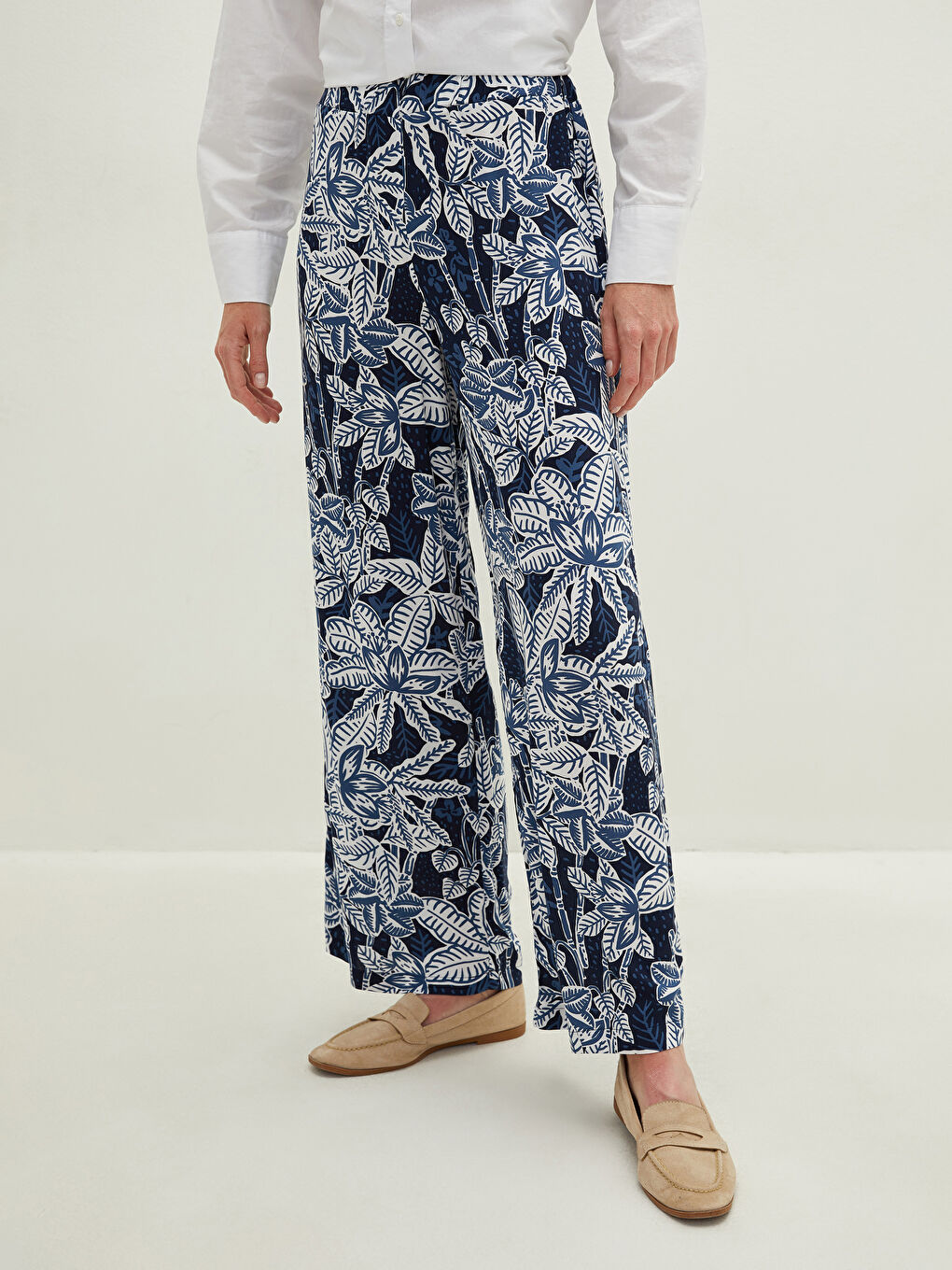 Pantalon Palazzo Femme à Taille Élastique Imprimé Coupe Confortable-3