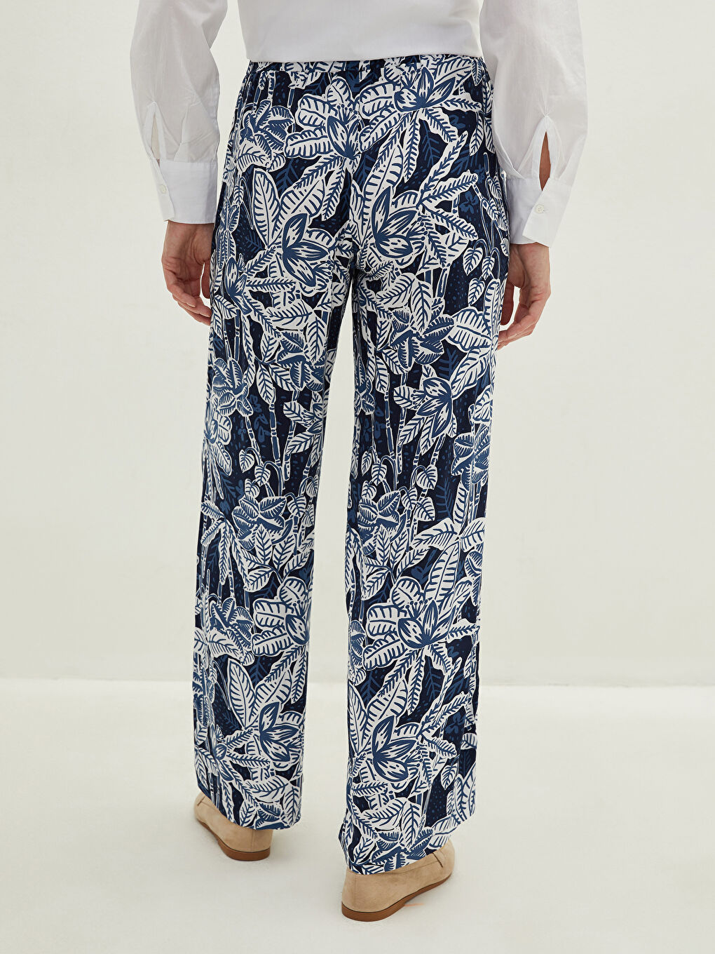 Pantalon Palazzo Femme à Taille Élastique Imprimé Coupe Confortable-4