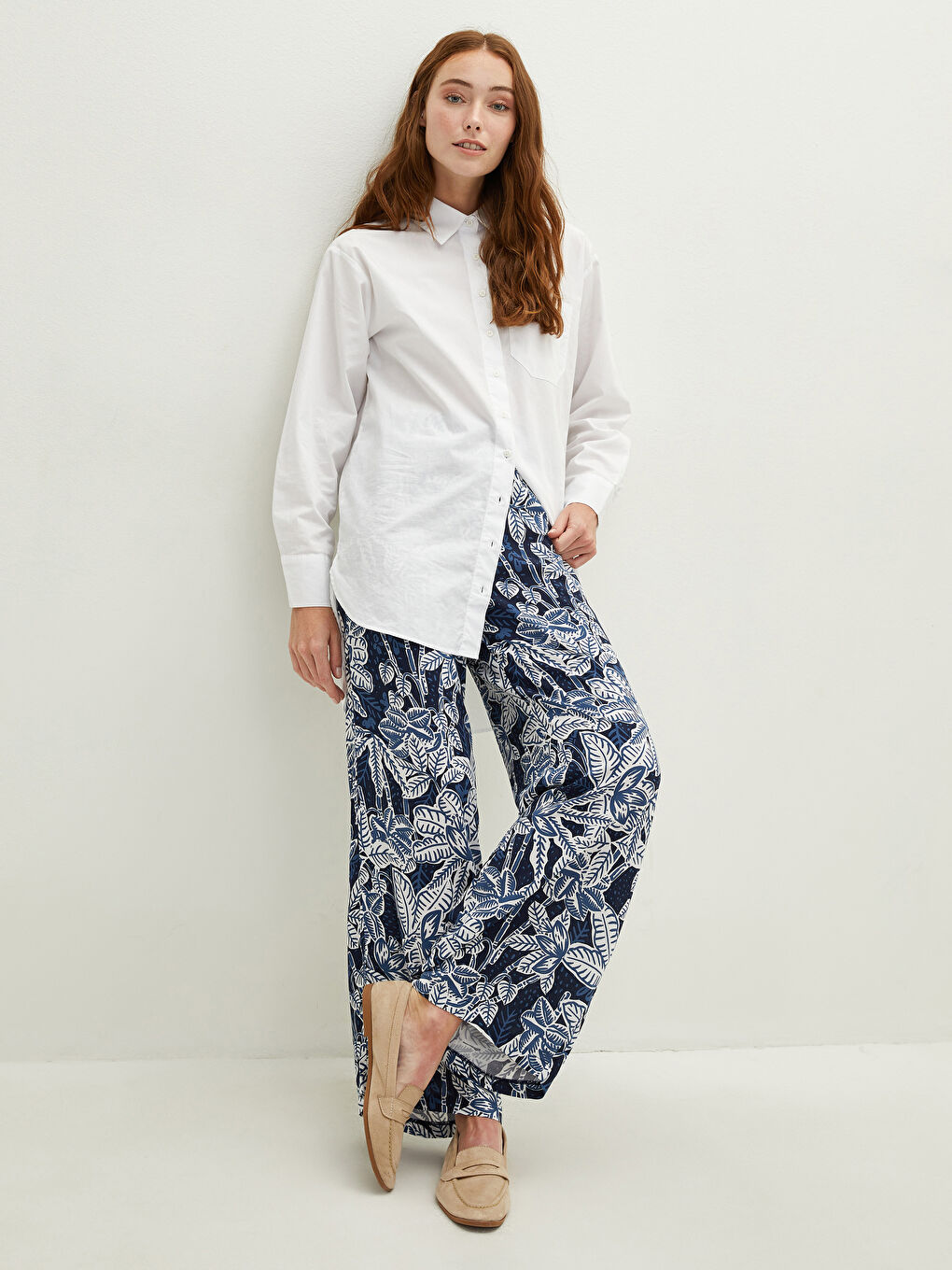 Pantalon Palazzo Femme à Taille Élastique Imprimé Coupe Confortable