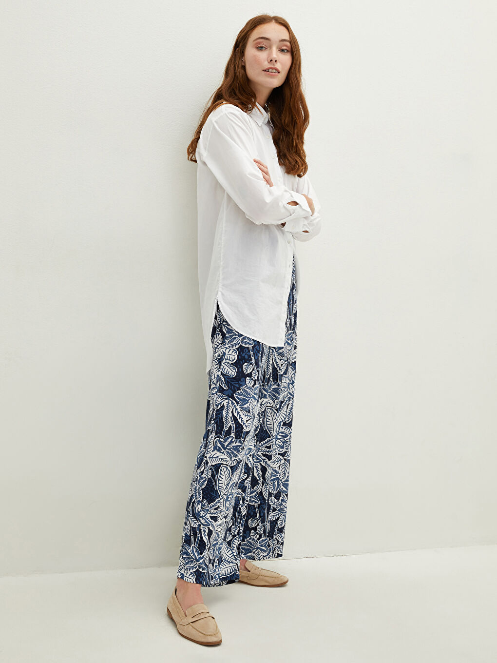 Pantalon Palazzo Femme à Taille Élastique Imprimé Coupe Confortable-1