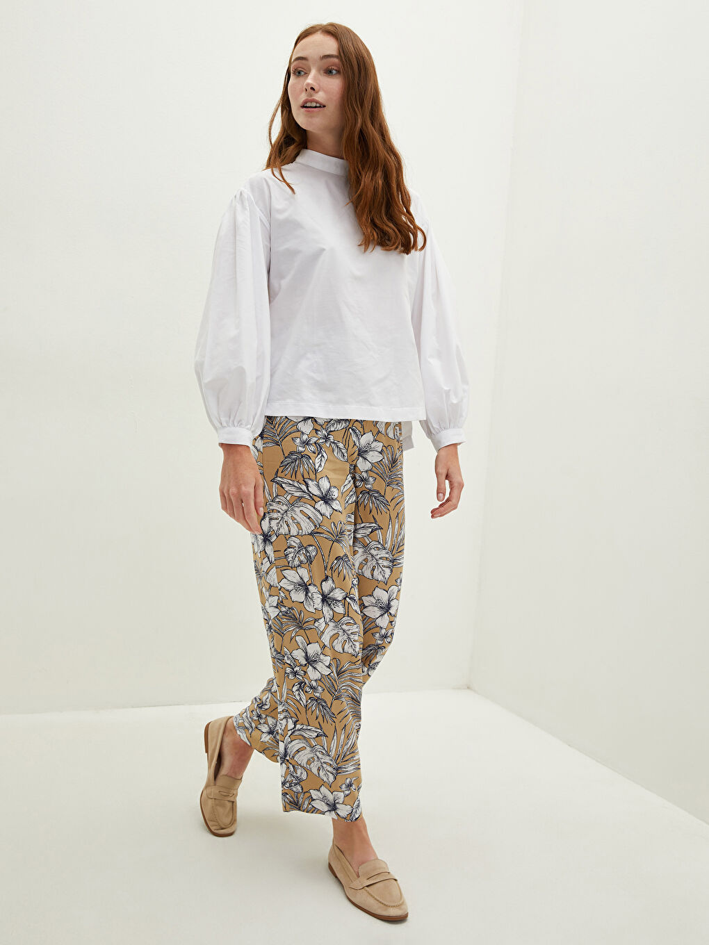 Pantalon Palazzo Femme Coupe Confortable Florale à Taille Élastique-1