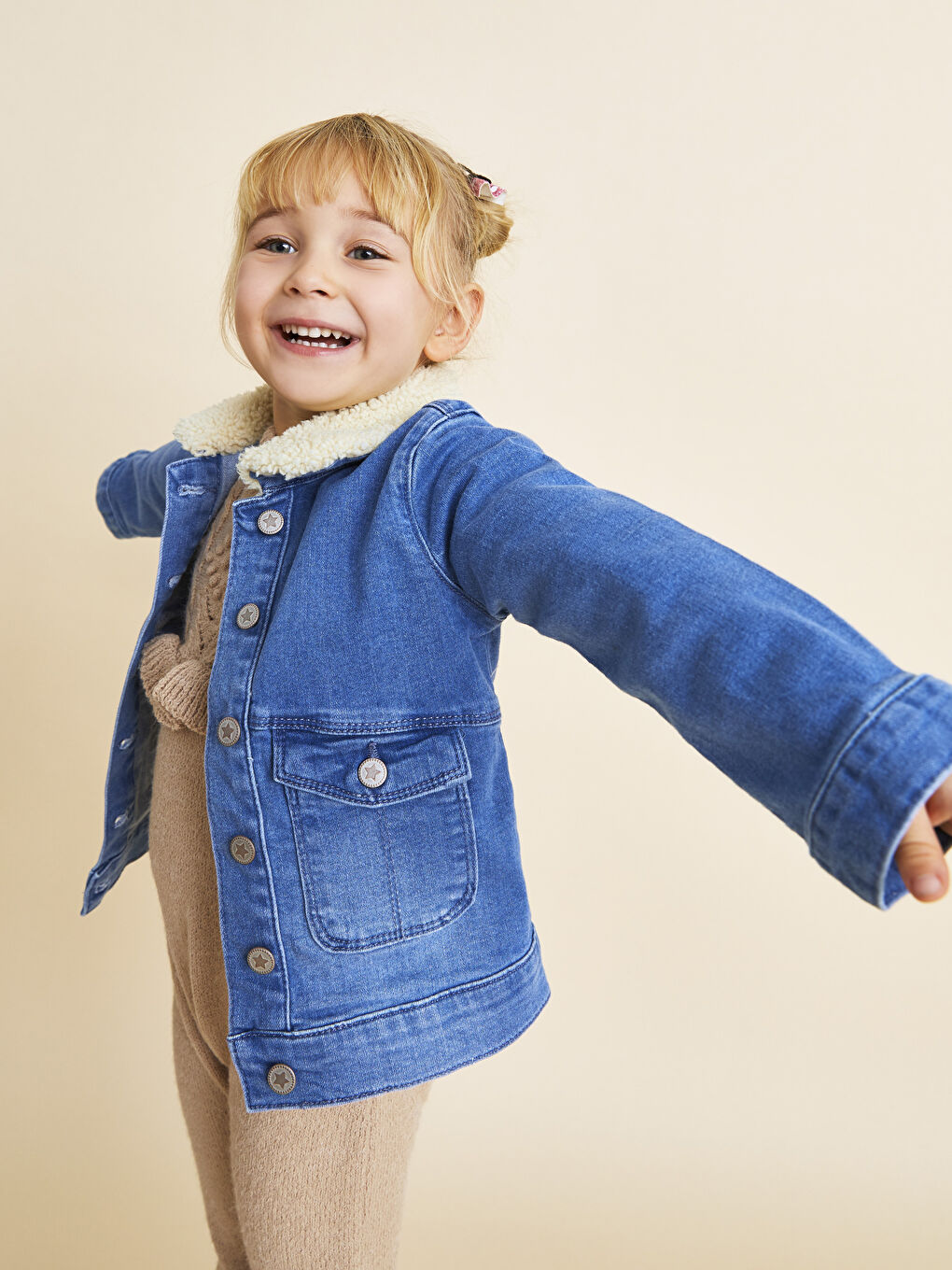 Long Sleeve Basic Baby Girls' Denim Jacket-4