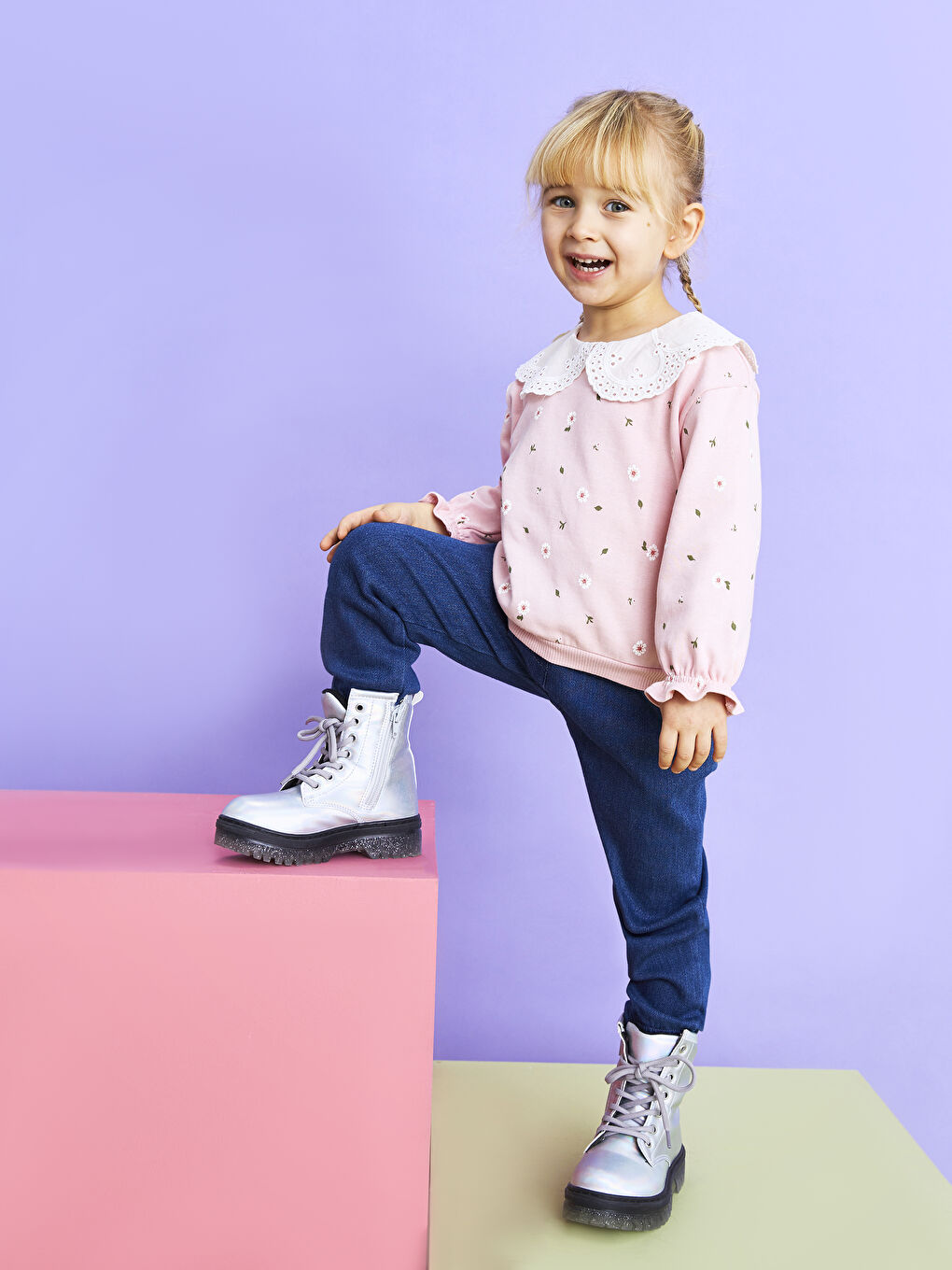 İndigo Beli Lastikli Basic Kız Bebek Jean Pantolon