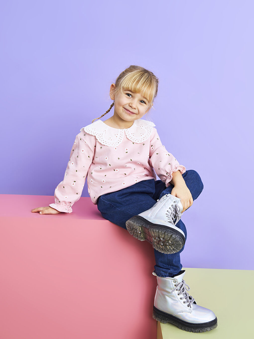 İndigo Beli Lastikli Basic Kız Bebek Jean Pantolon-1