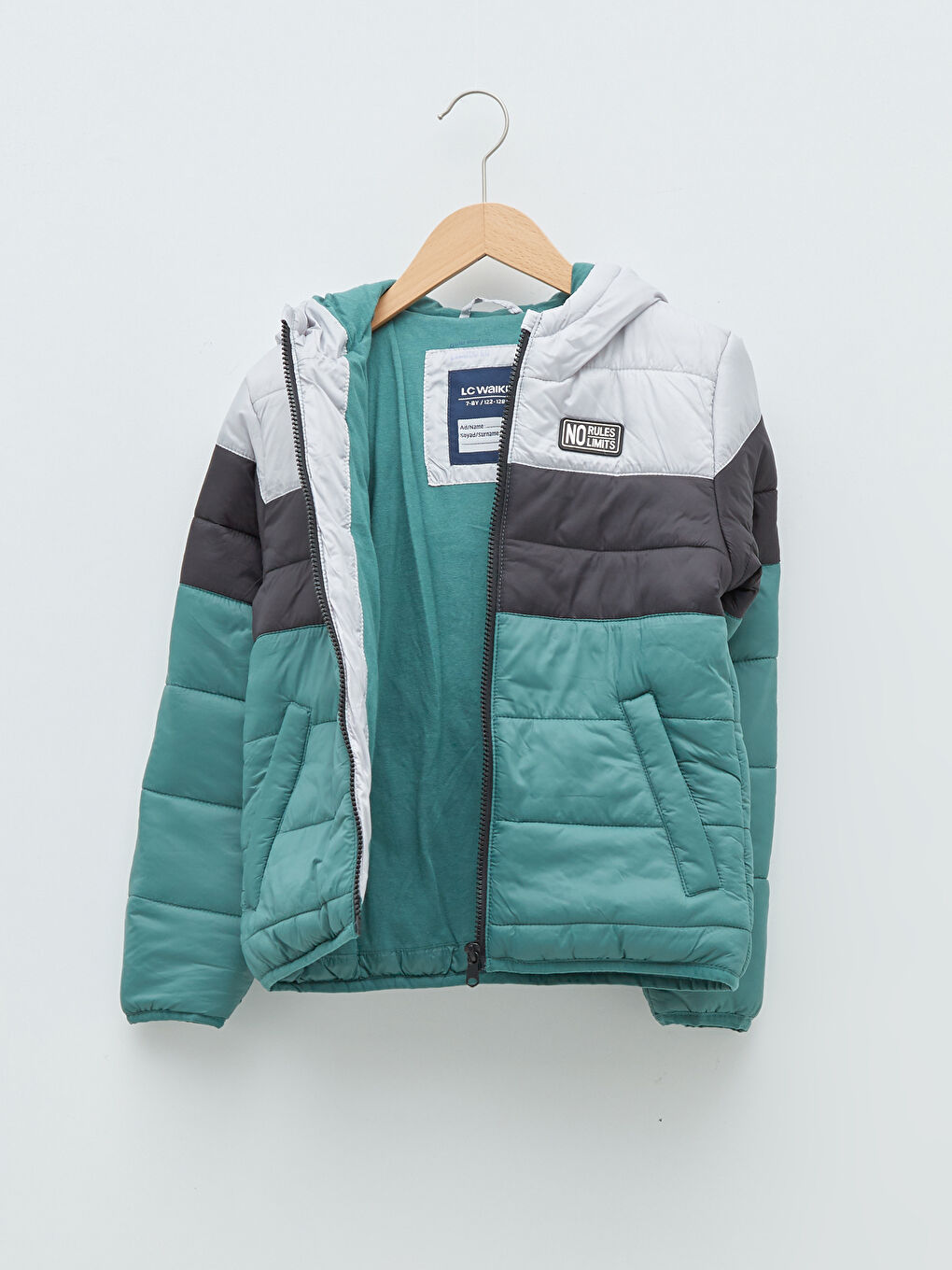 Hooded Boy Puffer with Color Block -W1DH01Z4-HRB